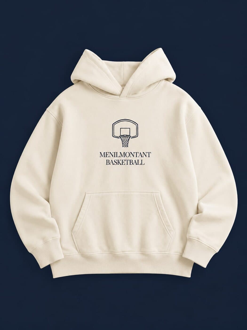Hoodie écru, face avant avec le logo panneau bleu marine